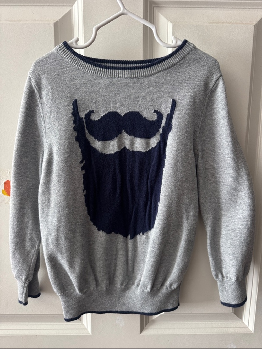 okie dokie Gray Sweater with Navy Beard Graphic
